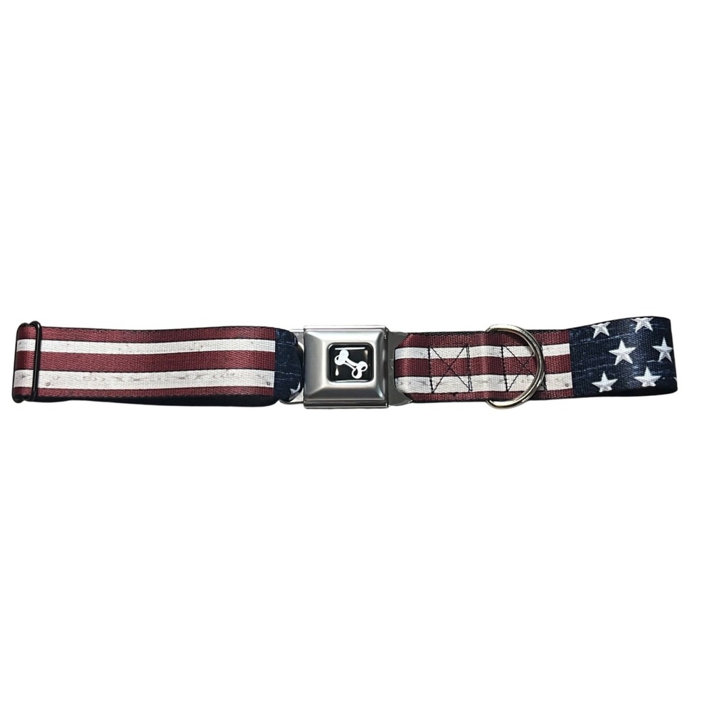 Buckle-Down Dog Collar American Flag Seatbelt Buckle Wide Large Red White Blue